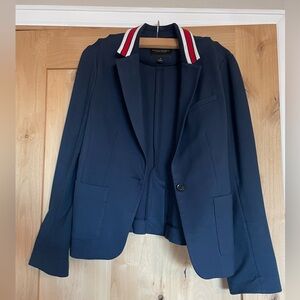 Banana Republic Classic Blazer – Navy with Red/White Stripe Collar (Size 4)